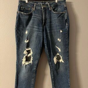 Old Navy Women's Distressed Dark Blue Cropped Jeans